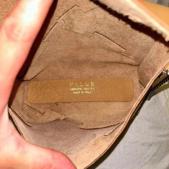 FALOR Genuine Tan Italian Leather Geometric Stitch Crossbody Clutch - Picture 6 of 7